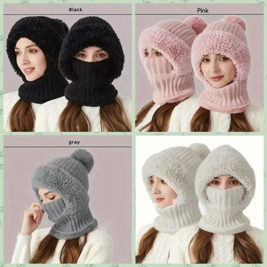 Wintermütze mit integriertem Schal und Gesichtsmaske, kuschelig gefüttert