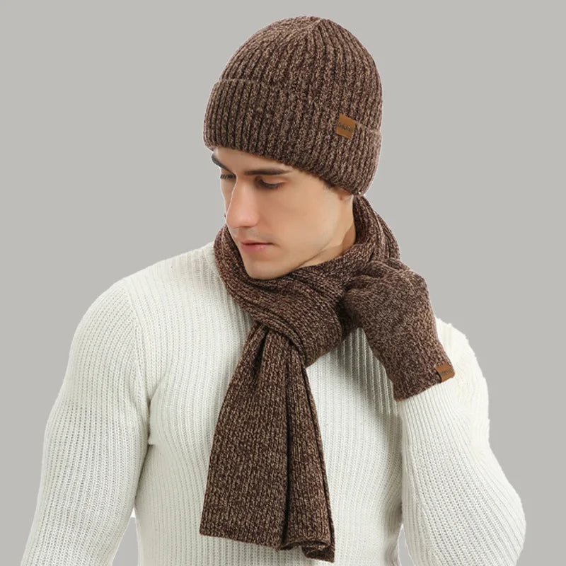 Unisex Wintermütze Schal Handschuhe Set Gerippt Gestrickt