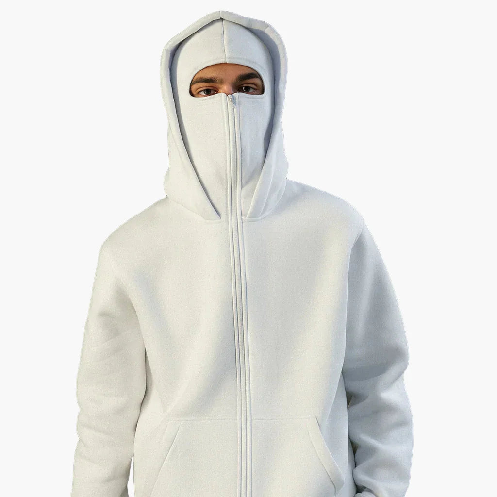 Herren Urban Tech Vollmasken-Hoodie – Streetwear mit Reißverschluss und Kapuze