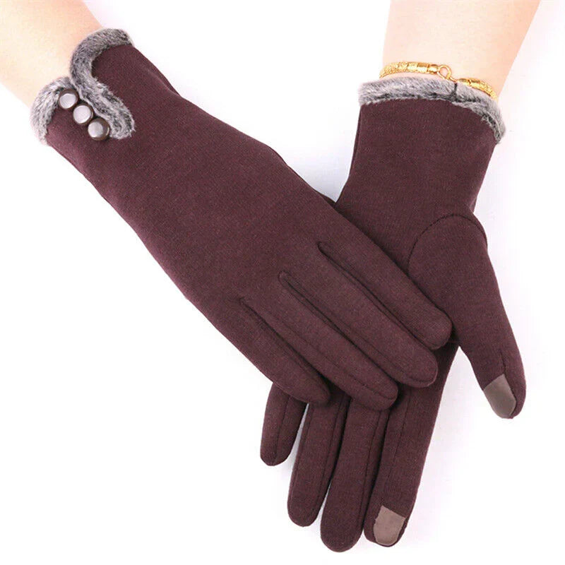 Damen Winterhandschuhe mit Kunstfellbesatz & Touchscreen-Funktion