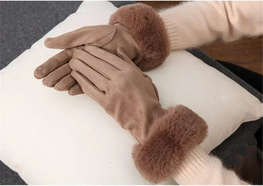 Damen Winterhandschuhe mit Kunstfellbesatz, weich gefüttert