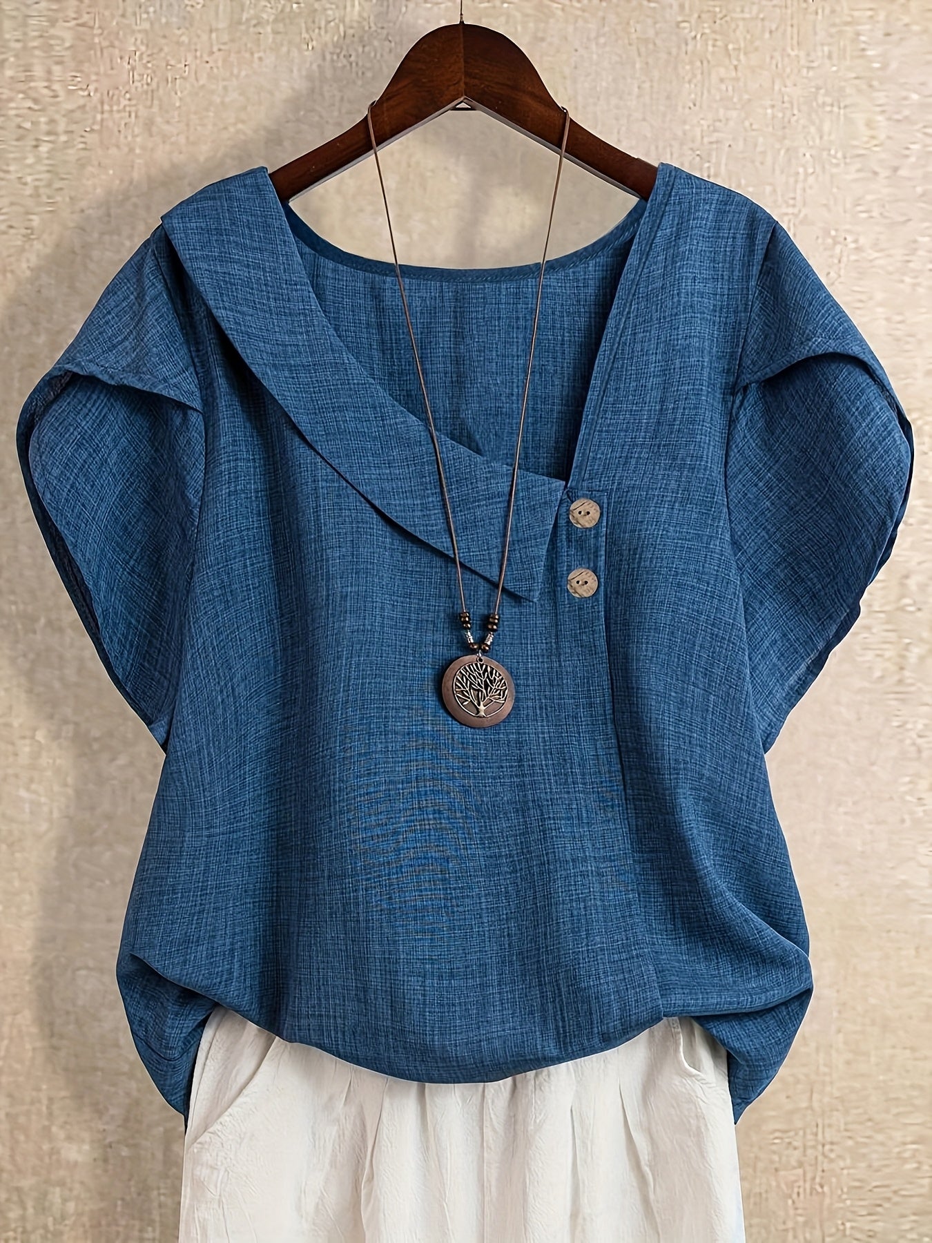 Damen Asymmetrische Tunika Bluse mit Knopfdetail und weitem Schnitt – Stilvolles Freizeit- und Büro-Outfit