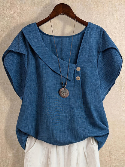 Damen Asymmetrische Tunika Bluse mit Knopfdetail und weitem Schnitt – Stilvolles Freizeit- und Büro-Outfit