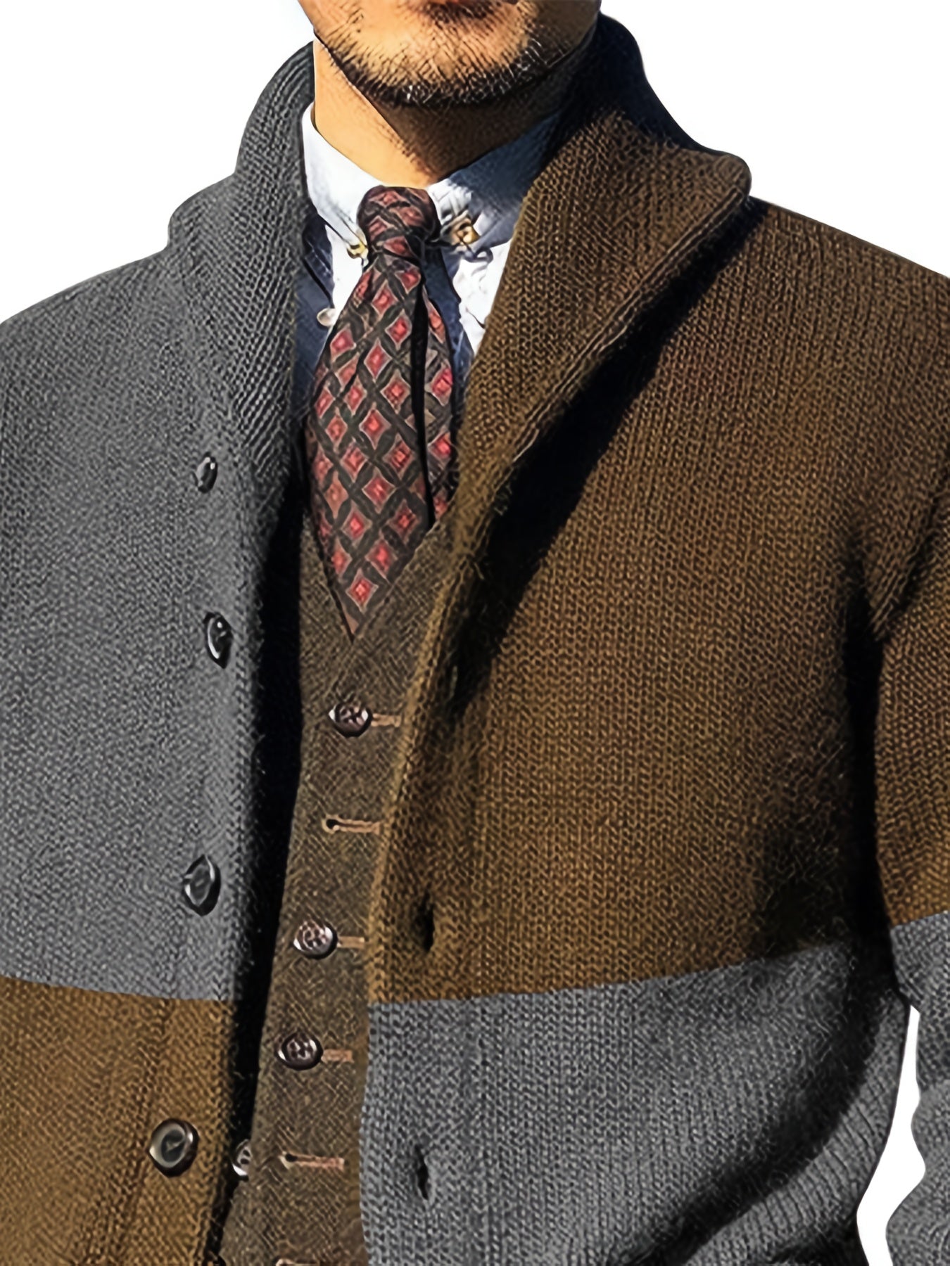 Herren Strickjacke gestreift mit Schalkragen und Knöpfen