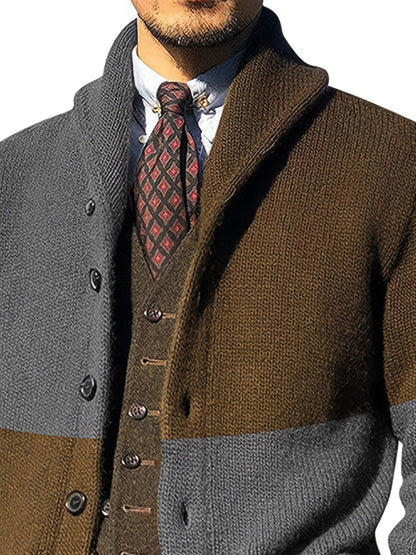 Herren Strickjacke gestreift mit Schalkragen und Knöpfen