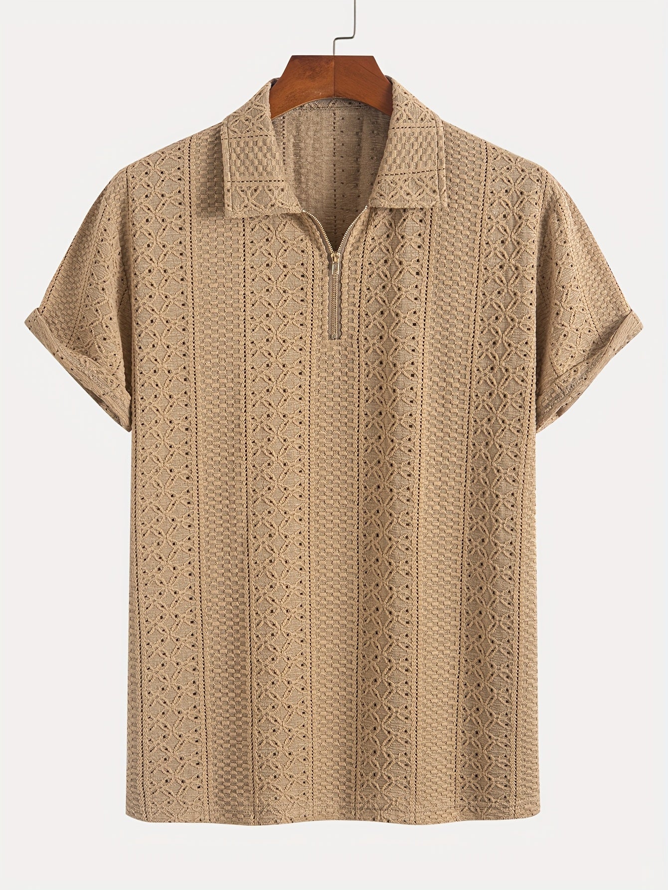 Herren Strickpolo mit Reißverschluss und modernem Strukturmuster – Eleganter Freizeitstil
