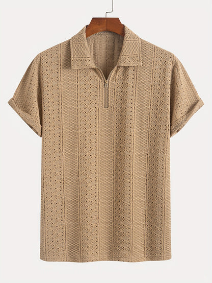 Herren Strickpolo mit Reißverschluss und modernem Strukturmuster – Eleganter Freizeitstil