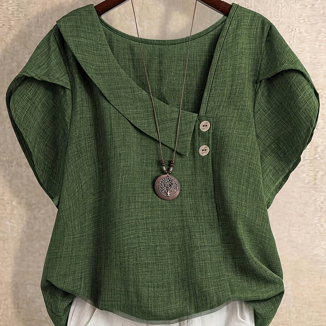 Damen Asymmetrische Tunika Bluse mit Knopfdetail und weitem Schnitt – Stilvolles Freizeit- und Büro-Outfit