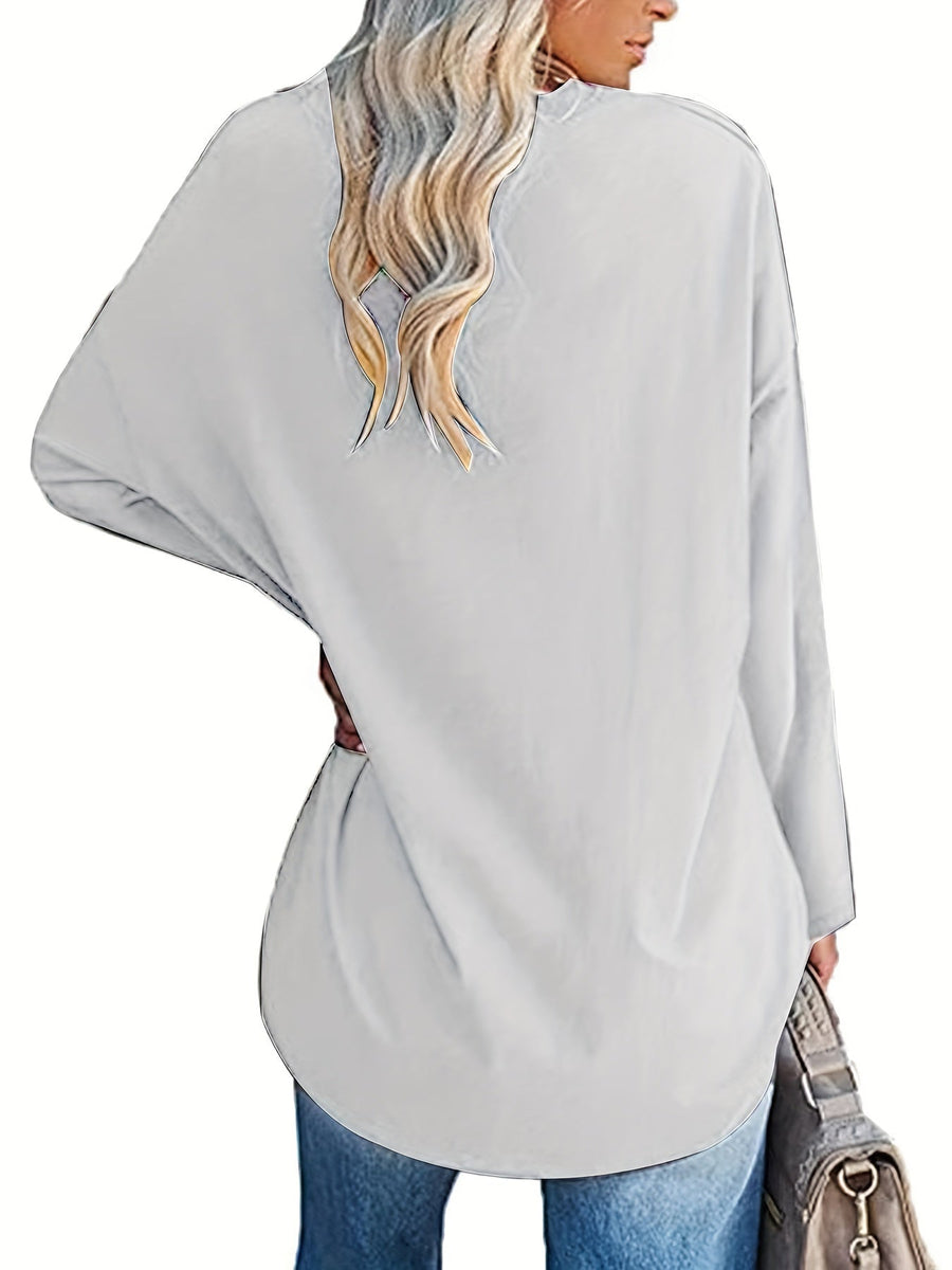 Damen Oversize Langarmshirt mit Katzenmotiv und Pfotenabdrücken