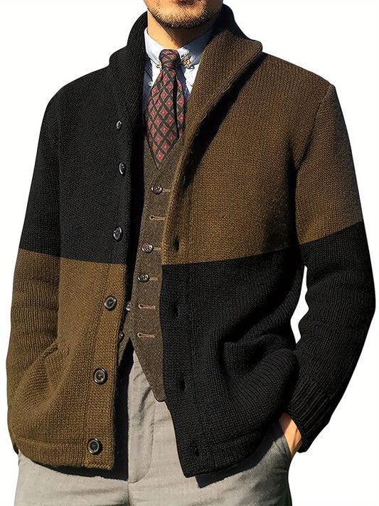 Herren Strickjacke gestreift mit Schalkragen und Knöpfen