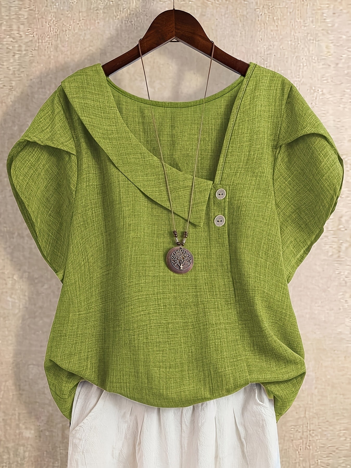 Damen Asymmetrische Tunika Bluse mit Knopfdetail und weitem Schnitt – Stilvolles Freizeit- und Büro-Outfit