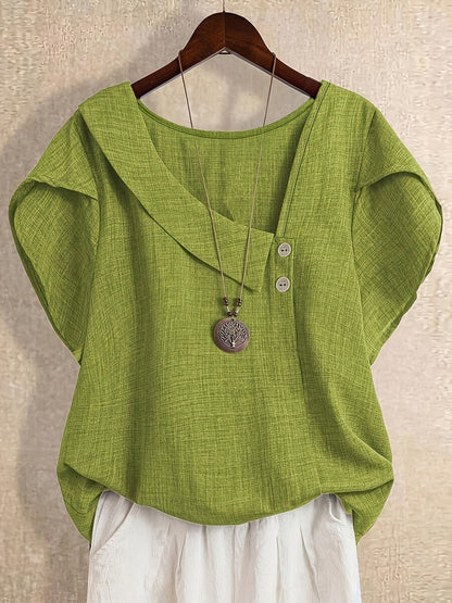 Damen Asymmetrische Tunika Bluse mit Knopfdetail und weitem Schnitt – Stilvolles Freizeit- und Büro-Outfit