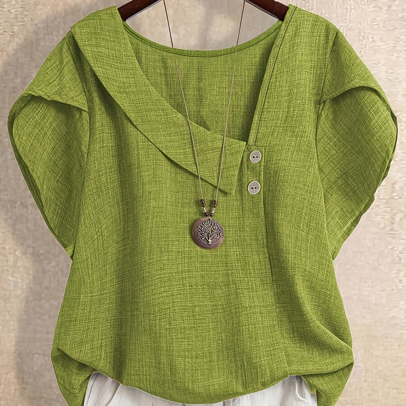 Damen Asymmetrische Tunika Bluse mit Knopfdetail und weitem Schnitt – Stilvolles Freizeit- und Büro-Outfit