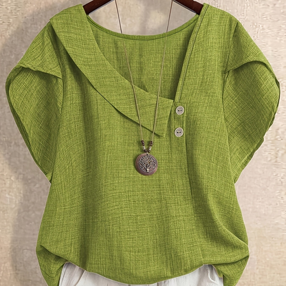 Damen Asymmetrische Tunika Bluse mit Knopfdetail und weitem Schnitt – Stilvolles Freizeit- und Büro-Outfit