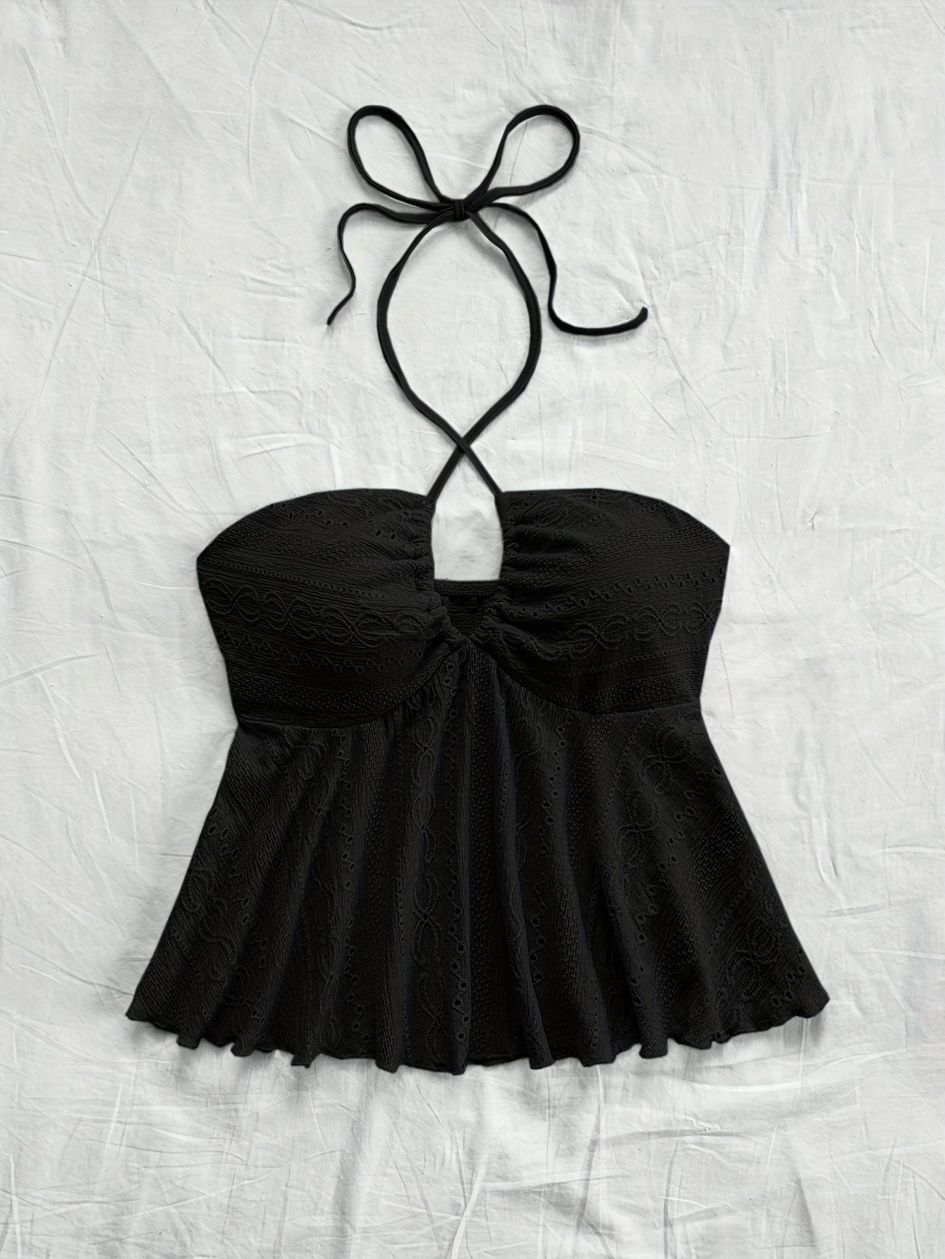 Damen Halter Babydoll Top mit Stickerei – Romantischer Vintage-Look für Freizeit & Urlaub