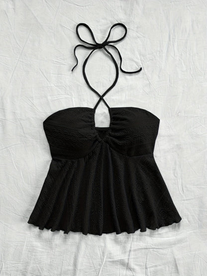 Damen Halter Babydoll Top mit Stickerei – Romantischer Vintage-Look für Freizeit & Urlaub