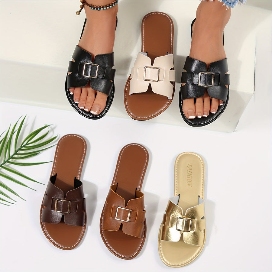 Damen Slide Sandalen mit Schnalle – Elegante Slip-On Pantoletten für Alltag und Freizeit