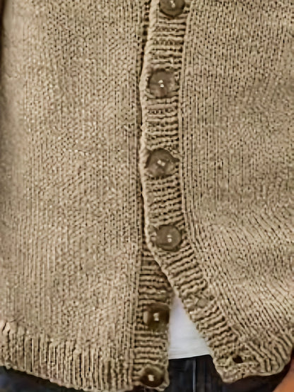 Herren Strickjacke V-Ausschnitt Knopfleiste Feinstrick Khaki