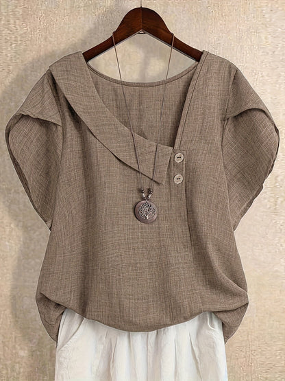 Damen Asymmetrische Tunika Bluse mit Knopfdetail und weitem Schnitt – Stilvolles Freizeit- und Büro-Outfit