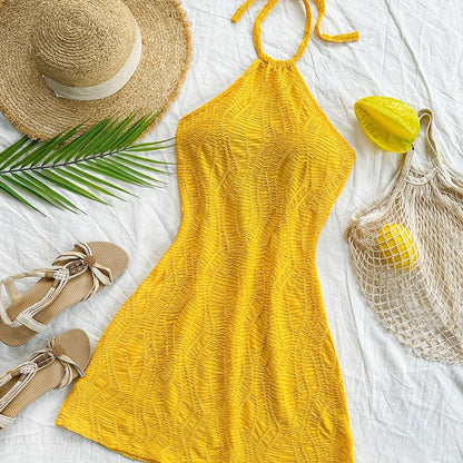 Damen Halterneck Minikleid mit Struktur für Urlaub und Strand