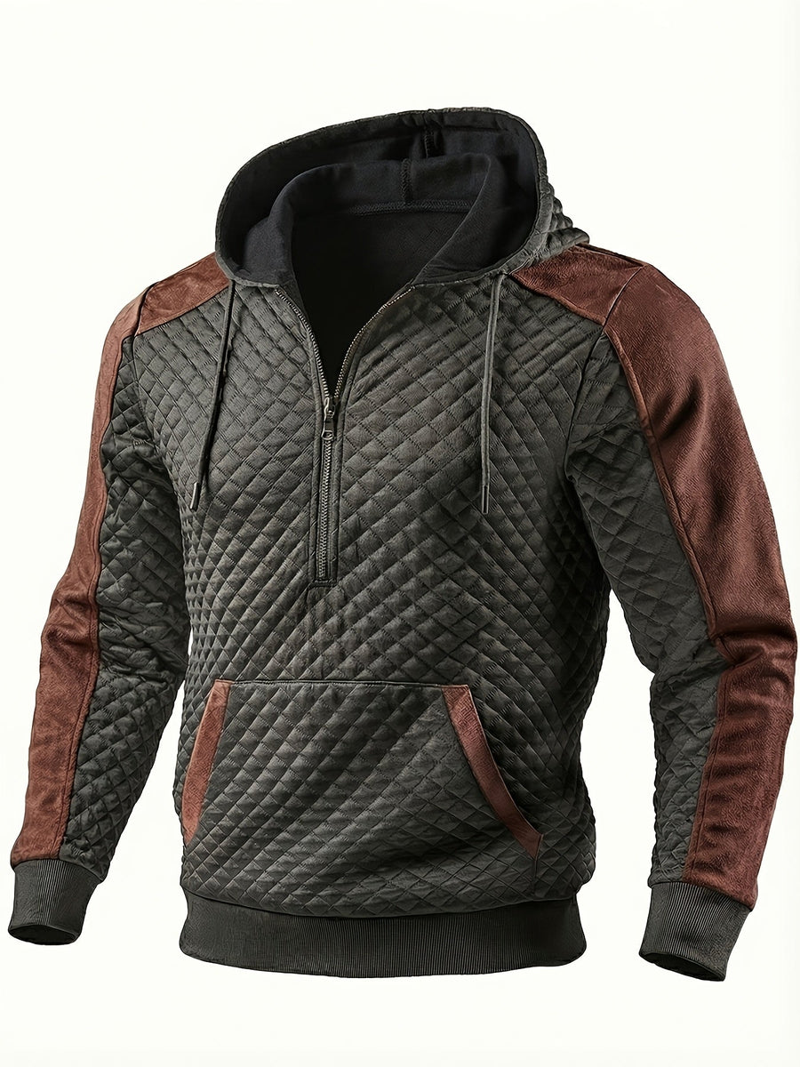 Herren Hoodie mit Reißverschluss, gesteppt und kontrastierenden Ärmeln