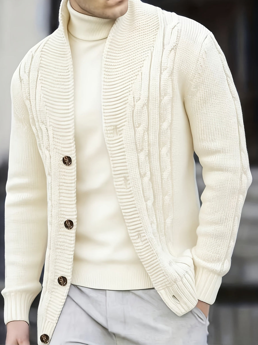 Herren Strickjacke mit Schalkragen und Zopfmuster