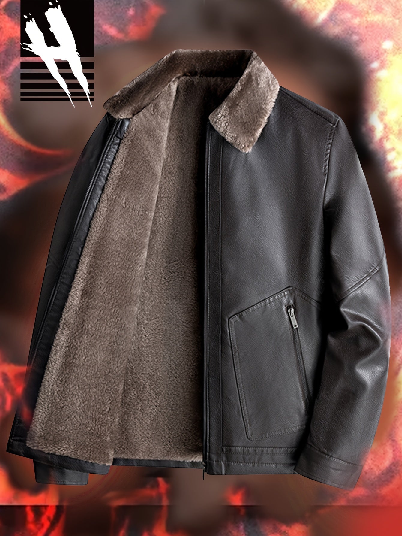 Herren Winterjacke Schwarz mit Kragen und weichem Innenfutter