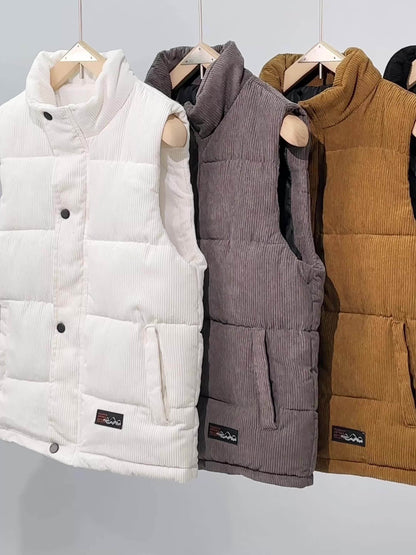 Steppweste Cord Herren Damen Unisex, Kragen, Knopfleiste, Seitentaschen