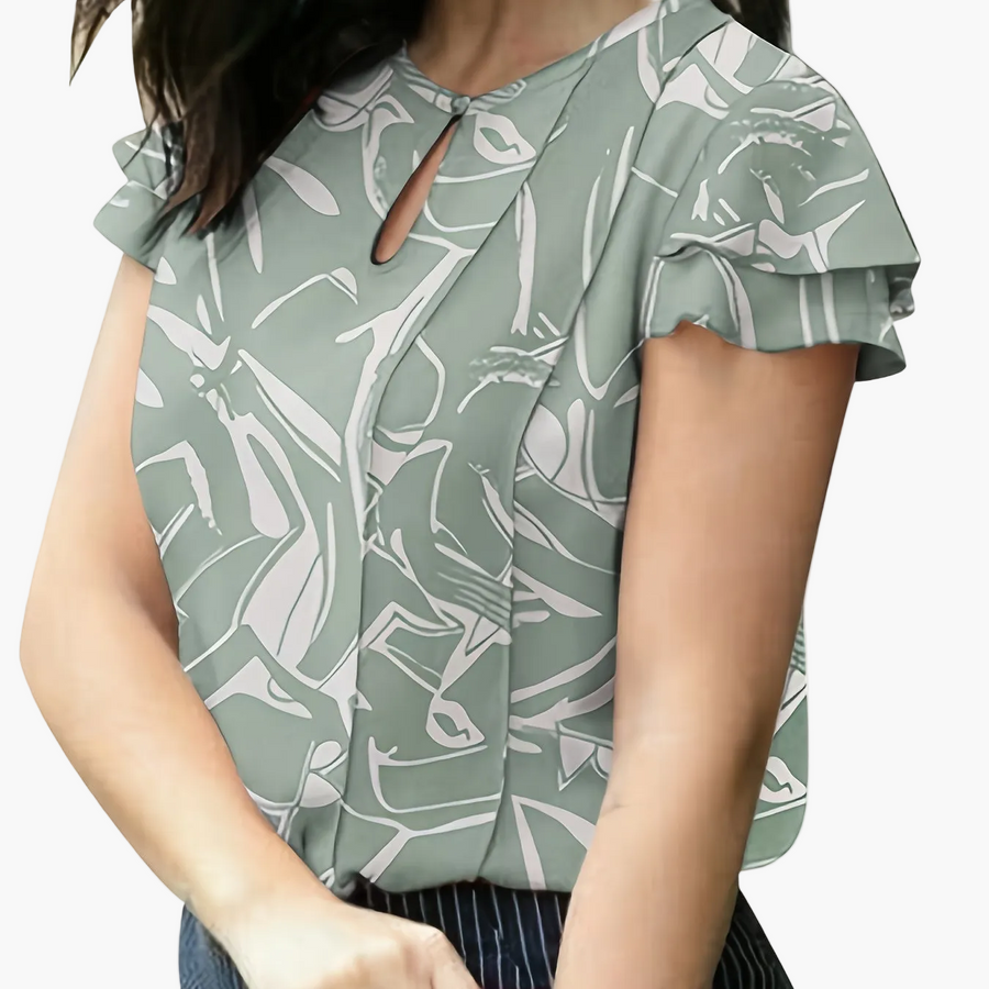 Damen Elegante Bluse mit Volantärmeln und Schlüssellochausschnitt – Perfekt für Büro und Ausgehen
