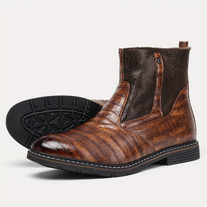 Herren Stiefeletten Dunkelbraun mit Kroko-Prägung und Futter