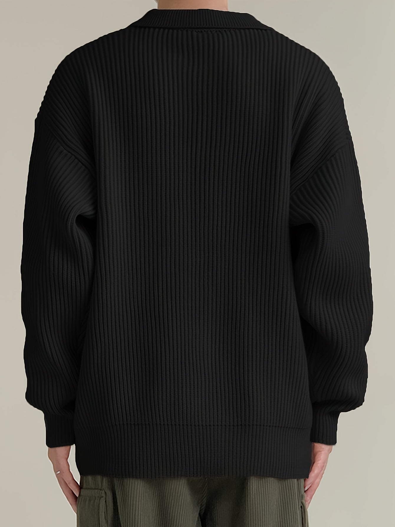 Gerippte Strickjacke für Herren mit Knopfleiste, Polo-Kragen, Langarm
