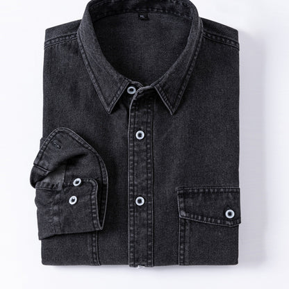 Herren Jeanshemd Langarm mit Brusttasche und Knopfleiste