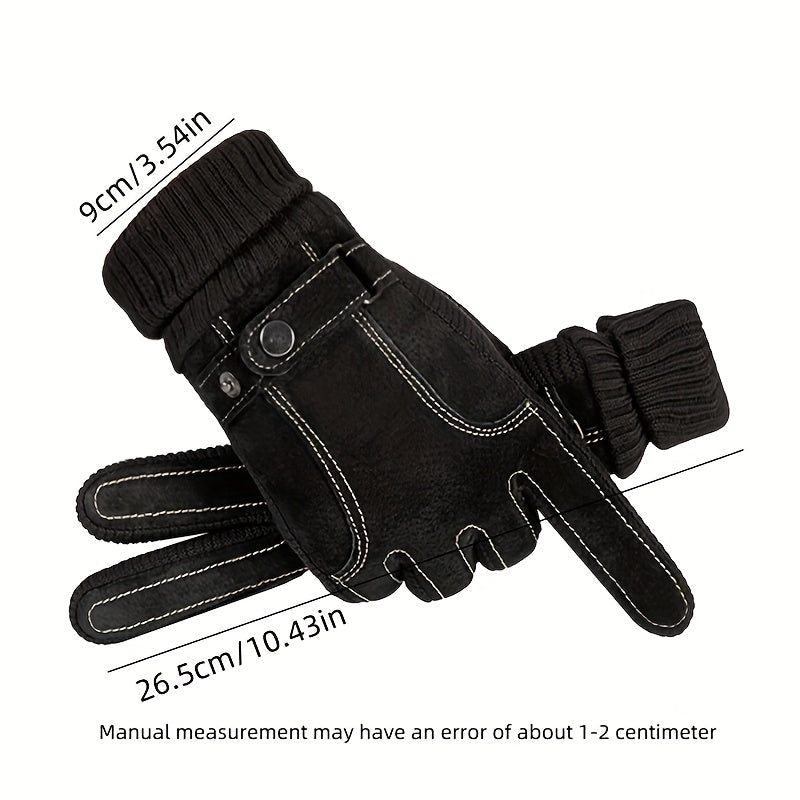 Unisex Halbfinger-Handschuhe mit Strickbündchen, Ziernähten und Druckknopf