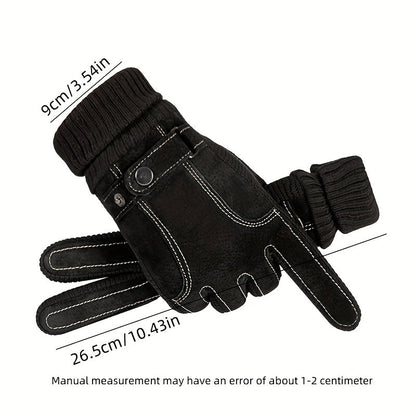Unisex Halbfinger-Handschuhe mit Strickbündchen, Ziernähten und Druckknopf