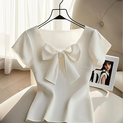 Damen Bluse mit Schleife und Kurzarm – Eleganter femininer Look für Büro und Freizeit