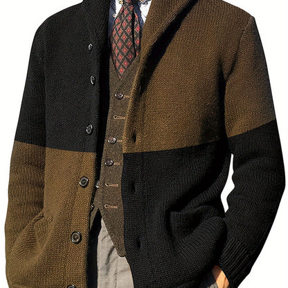 Herren Strickjacke gestreift mit Schalkragen und Knöpfen