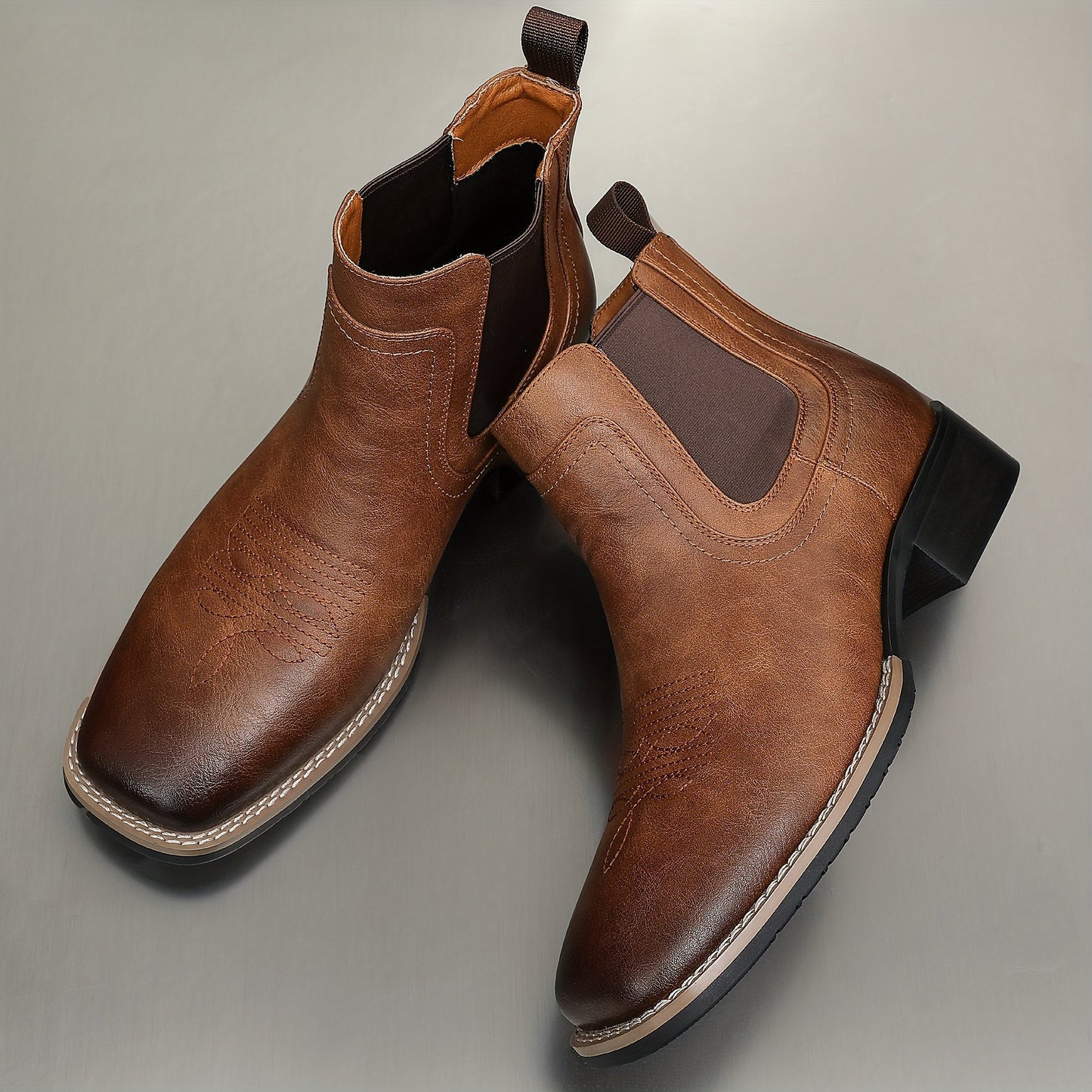 Herren Chelsea Stiefeletten Western-Stil Quadratische Zehenpartie