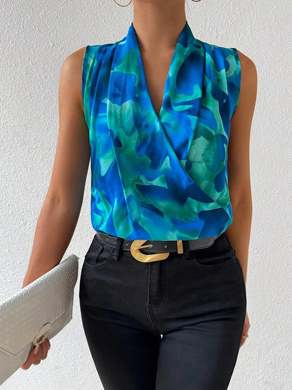 Damen Wickelbluse Ärmellos Elegant Modern Business-Look