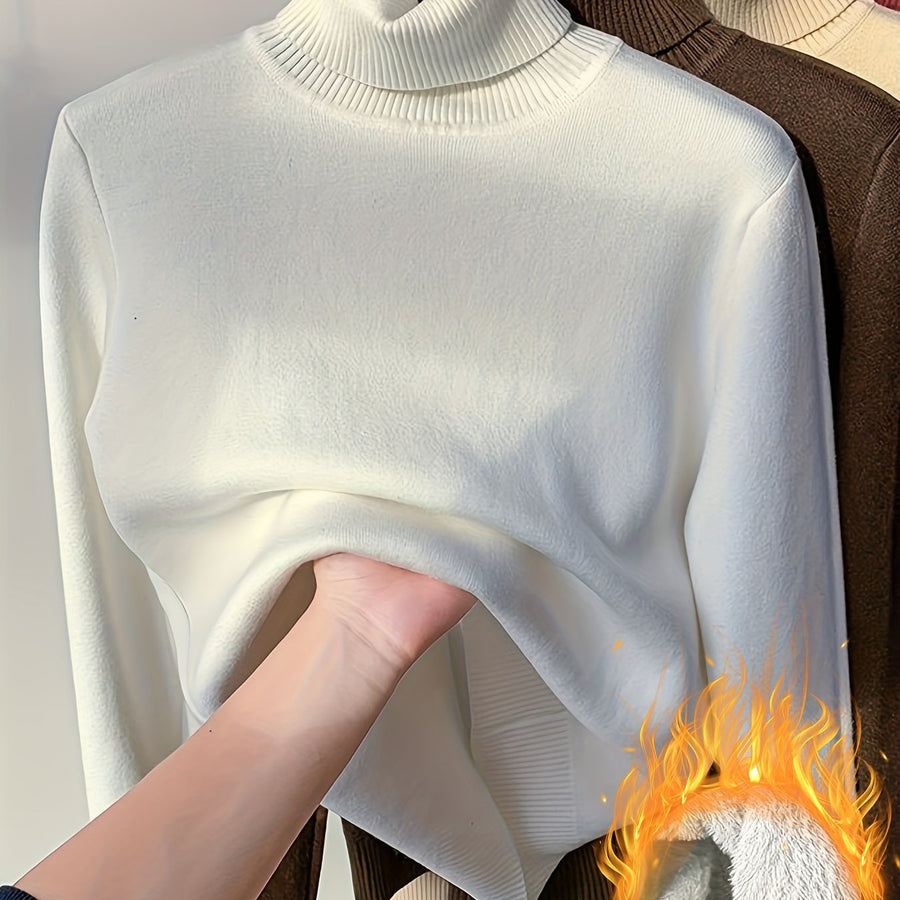 Damen Rollkragenpullover mit warmem Innenfutter – Weicher Strickpullover in verschiedenen Farben