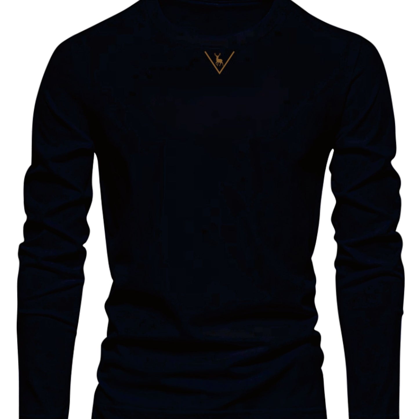 Herren Langarmshirt mit Rundhalsausschnitt und Hirsch-Logo, Freizeitshirt