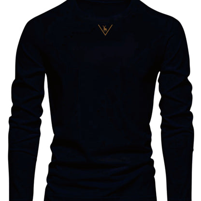 Herren Langarmshirt mit Rundhalsausschnitt und Hirsch-Logo, Freizeitshirt