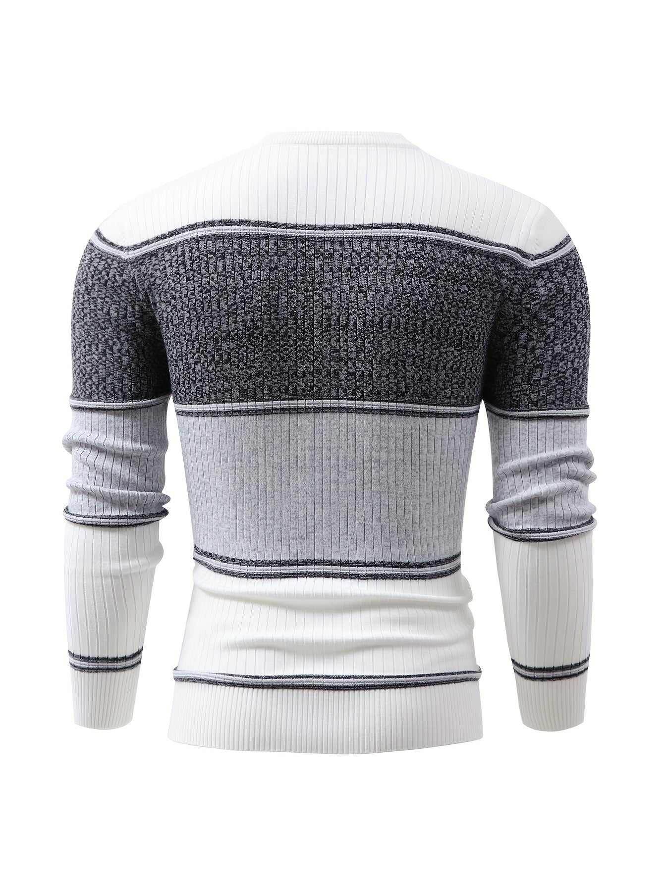 Herren Rippstrick Pullover Rundhals Langarm Modernes Design Weiß Schwarz