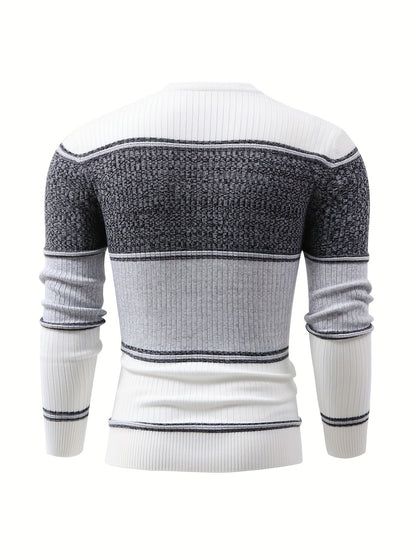 Herren Rippstrick Pullover Rundhals Langarm Modernes Design Weiß Schwarz