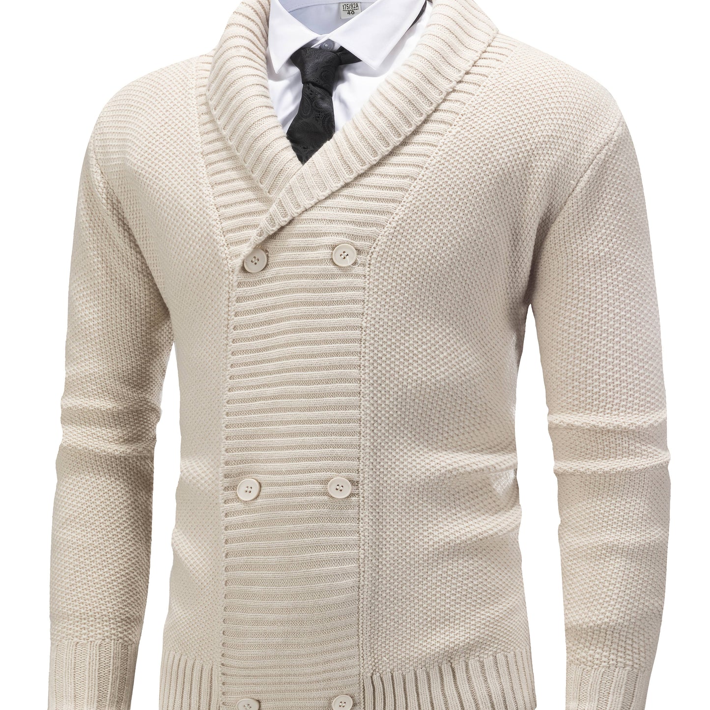 Herren Strickjacke gefüttert mit Schalkragen, Zweireiher, Cremeweiß