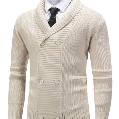 Herren Strickjacke gefüttert mit Schalkragen, Zweireiher, Cremeweiß