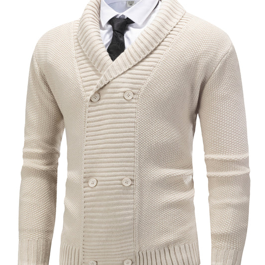 Herren Strickjacke gefüttert mit Schalkragen, Zweireiher, Cremeweiß
