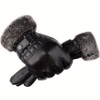 Unisex Handschuhe Schwarz mit Kunstpelz Futter und Schnallendetail