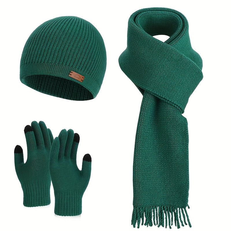 Unisex Winter Set Strickmütze Schal Handschuhe Touchscreen
