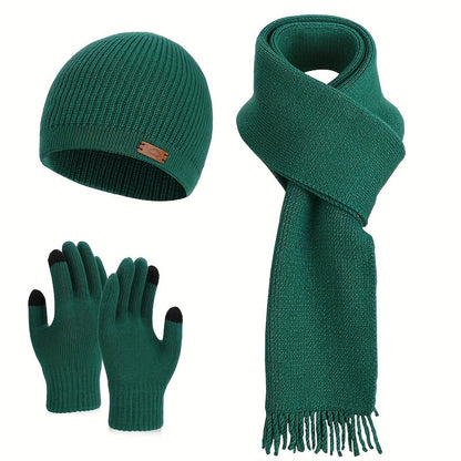 Unisex Winter Set Strickmütze Schal Handschuhe Touchscreen