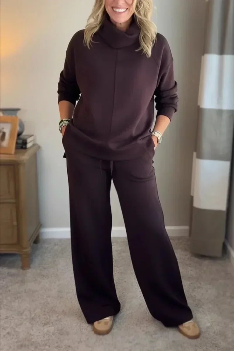 Dames loungewear-set met coltrui en wijde broek